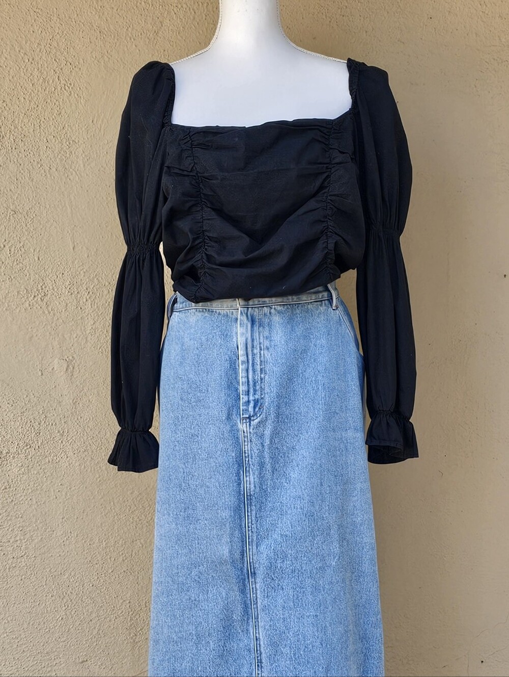 H&M Divided Black Square Neckline Maiden Top W/ Balloon Sleeves Sz XL